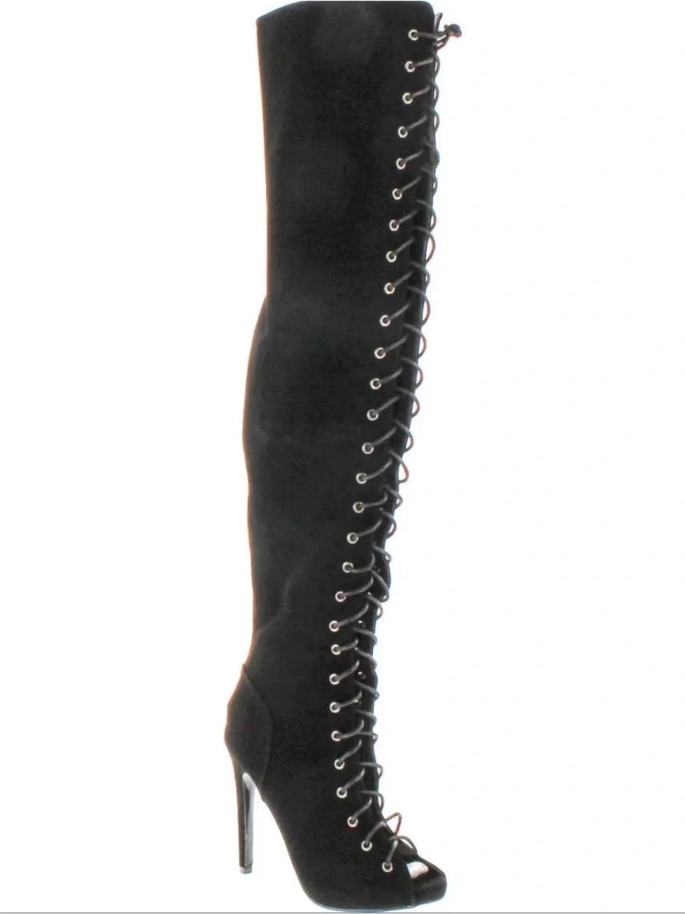 Black Lace-Up Over-The-Knee Stiletto Boots